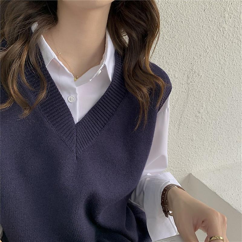 Sweater Solid Color V-neck Sleeveless Vest Sweater