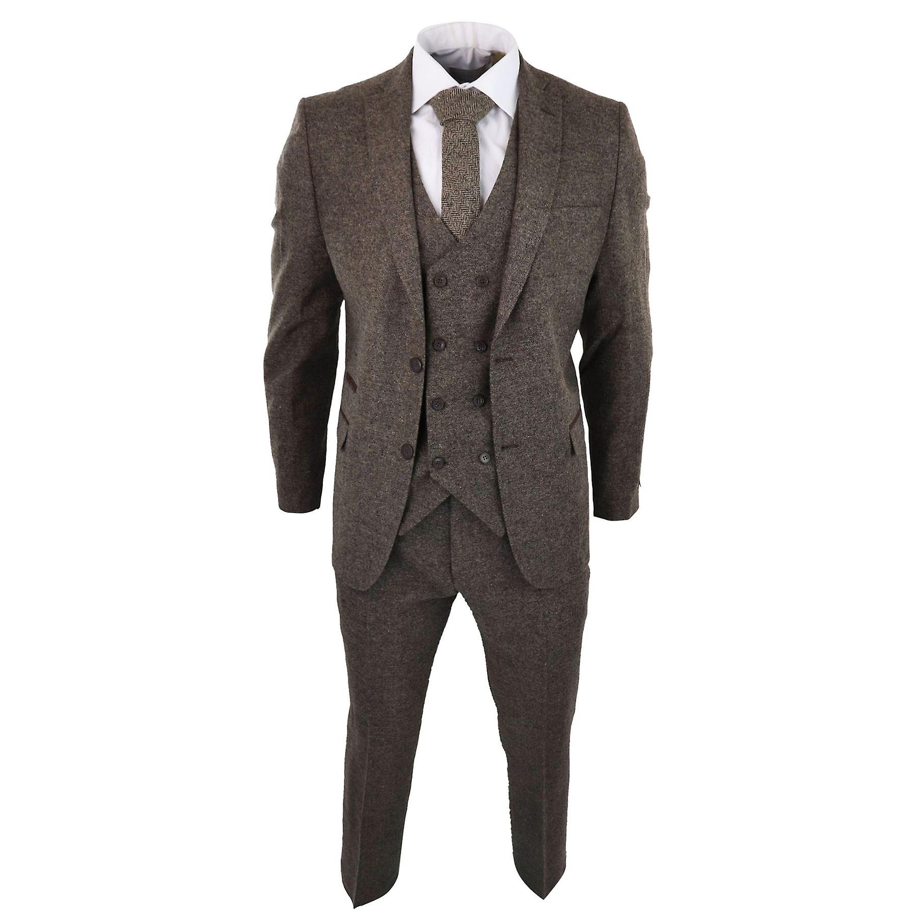 الرجال الصوف 3 قطعة بدلة مزدوجة الثدي صدرية تويد غمامات الكلاسيكية 1920s