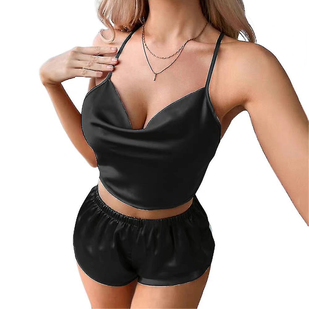 Women Silk Satin Cami Lingerie Pajamas Set Sling Vest Shorts