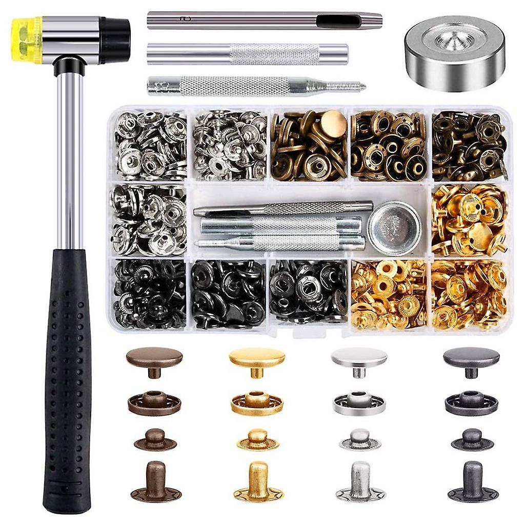 120 Set Leather Snap Fasteners Kit with Hammer Fixing Tools Tool Box Durable
