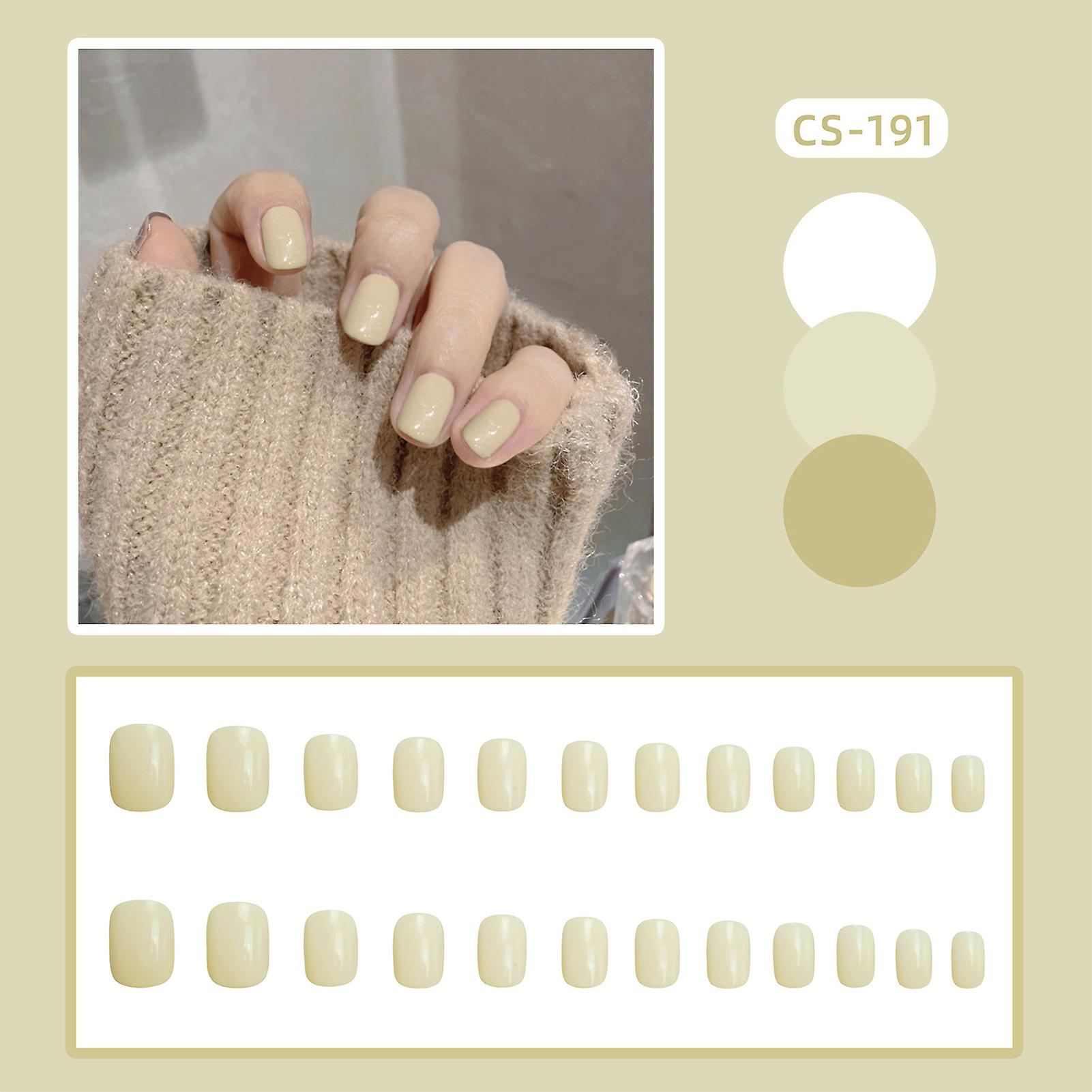 Milky Yellow Glossy Solid Fake Nails Sweet & Charming Reusable False Nails