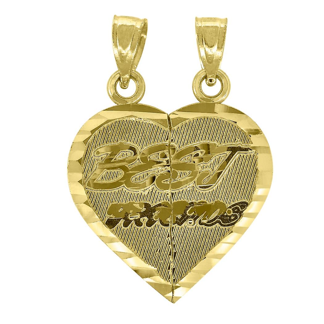 14k oro giallo unisex dc migliori amici spezzato amore cuore ciondolo collana fascino 24,5x17,6 mm ampio ciondolo per le donne