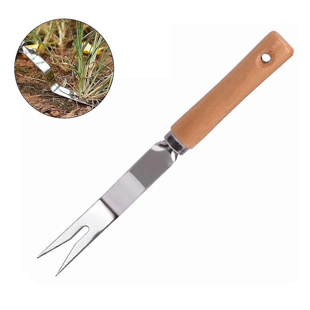 Hand Weeding Fork Manual Weed Extractor Stainless Steel Grass Remover with Long Prongs and Ergonomic Handle