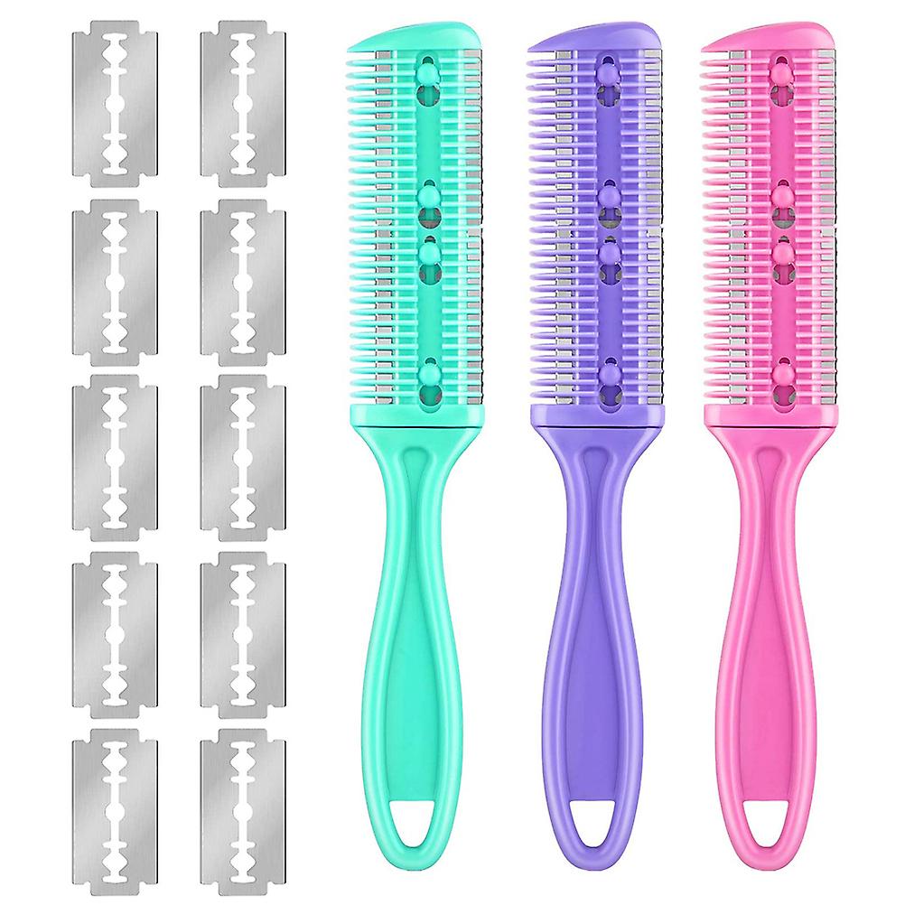 Set of 3 double-sided cutting combs with 10 stainless steel blades