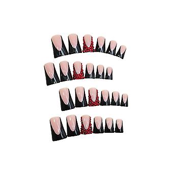 24pcs Nail Art Duck Nails Tips Medium Artificial Nail Manicure Art with Rhinestones for Women and Girl Nail Salon at Home