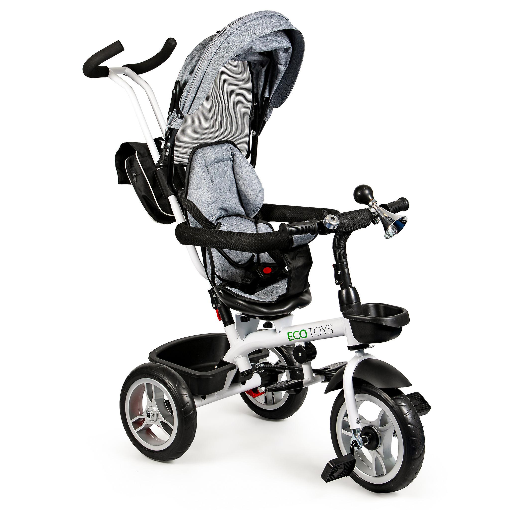 Rattaat - kolmipyöräinen - valkoinen harmaalla - aurinkosuojalla ja polkimilla