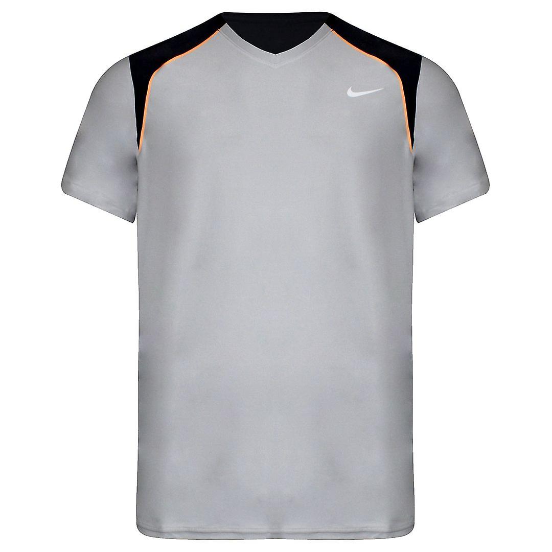 Nike Dri-Fit Short Sleeve V-Neck Light Grey Mens Tennis T-Shirt 405976 030