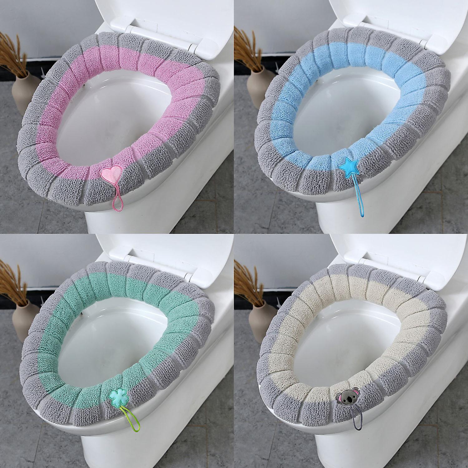 4 Colors Universal Toilet Seat Cover Thick Plush Soft Mat Winter Warm Toilet Pad with Handle Washabl