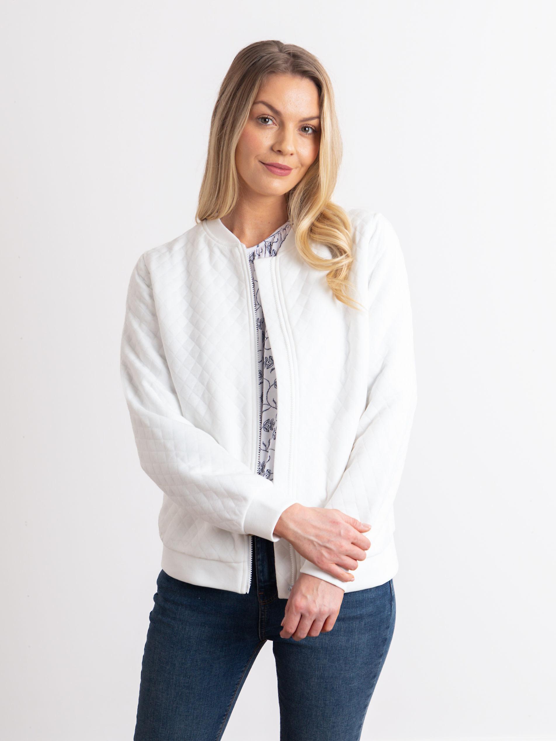 Marissa Jersey Quilted Bomber Jacket in White
