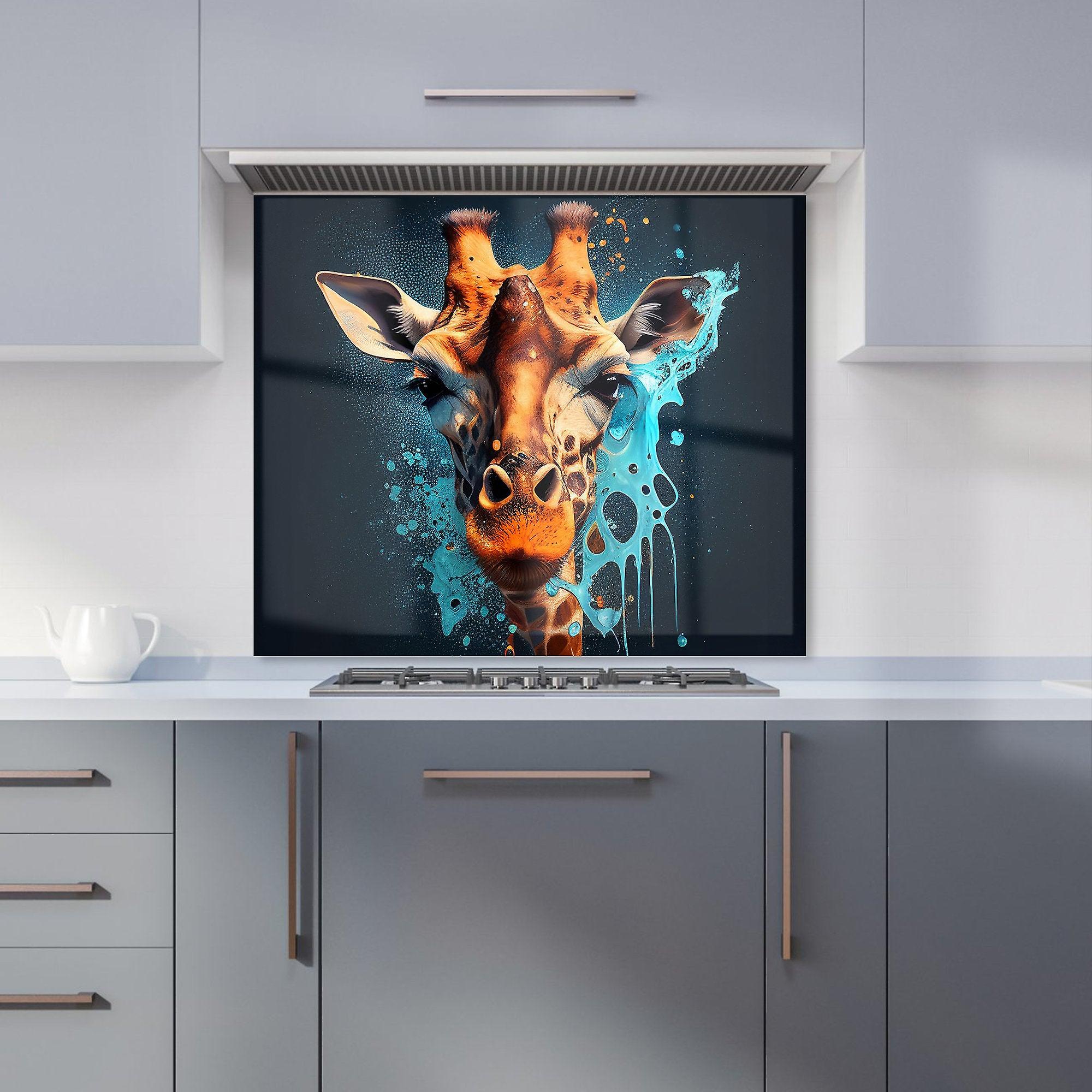 Blue Giraffe Face Splashart Kitchen Splashback