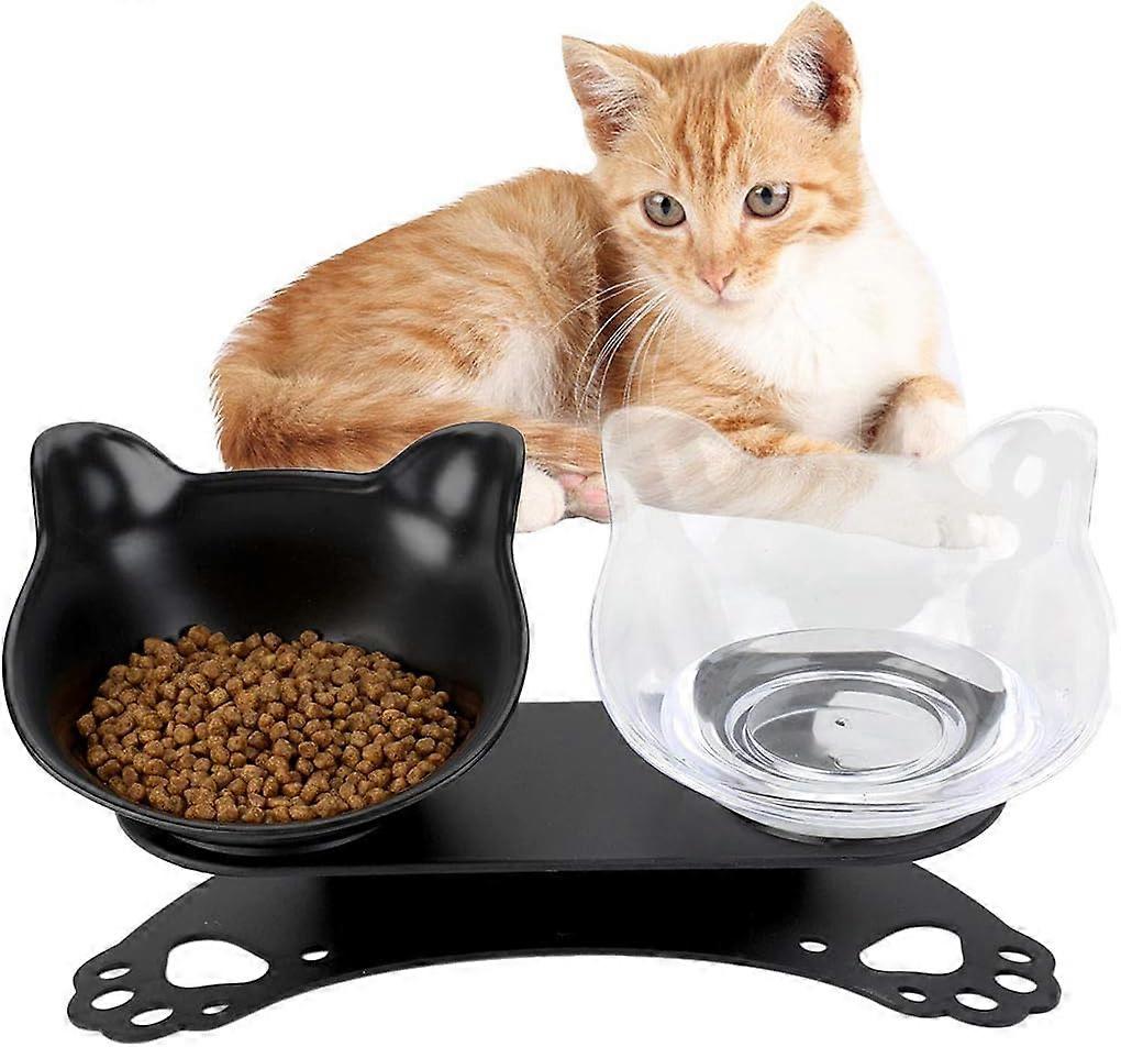 Katzennapf, Doppelnapf für Katzen mit erhöhtem Stand, rutschfester Katzenfutternapf, Doppelnapf für kleine Hunde und Katzen