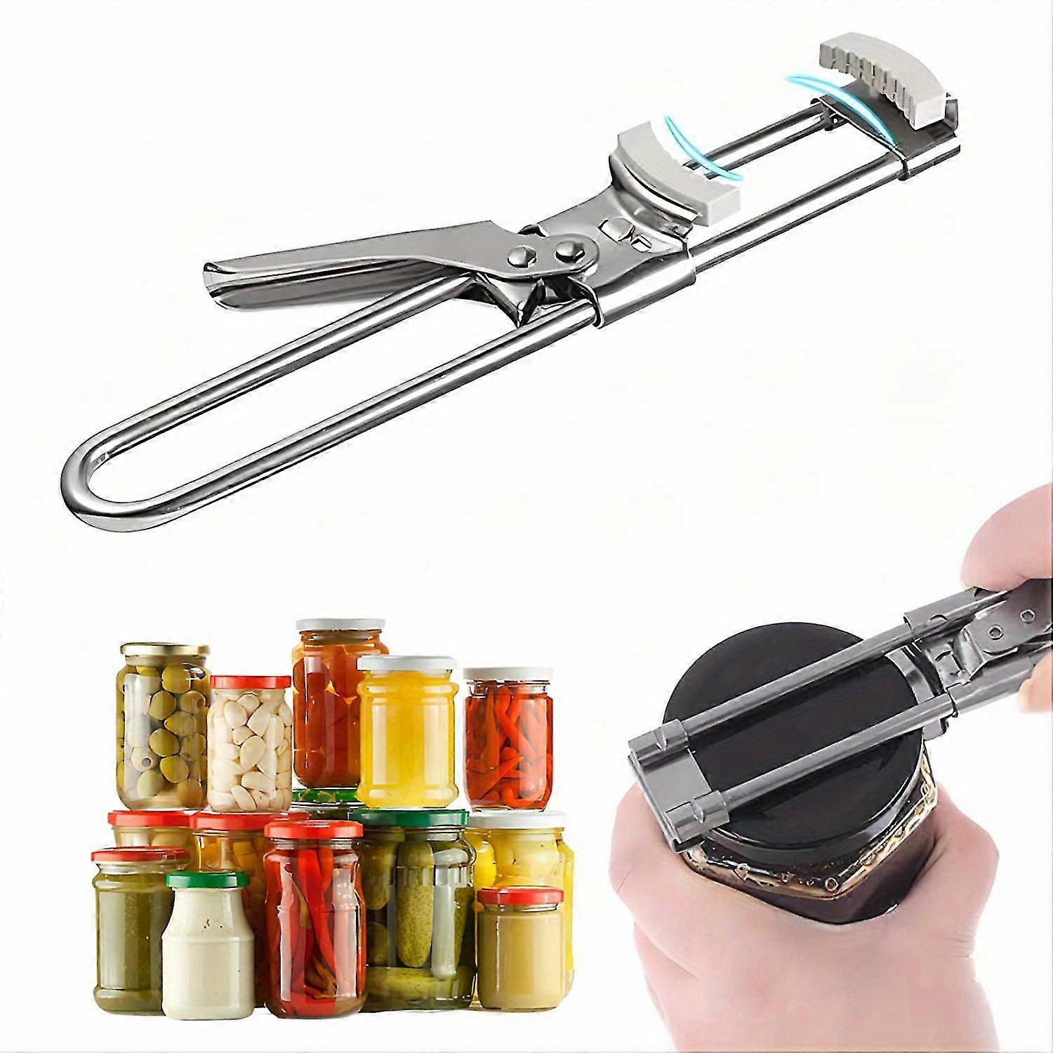Stainless Steel Adjustable Jar Opener - Effortless Lid Remover with Grip, Easy Turn, and Smooth Edge - Kitchen Essential for Seniors, Arthritis Suffer