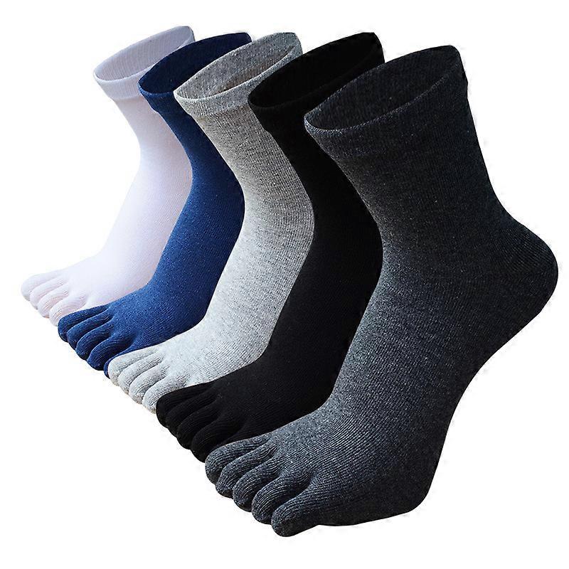 Toe Socks Cotton Athletic Running Five Finger Crew Socks, 5 Pairs