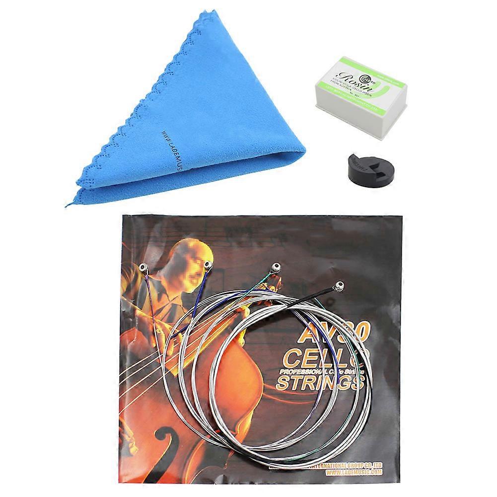 4 In 1 Strings Set Clean Cloth Practice Mute Rosin For Cello Instrument Accessory