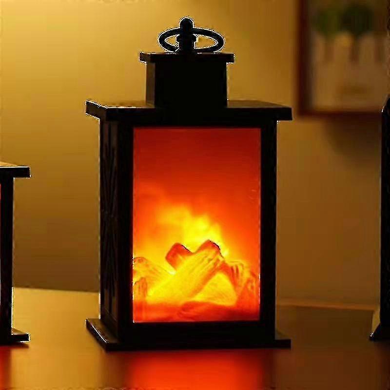 Fireplace Lantern, Realistic Led Fireplace Decoration Lamp Simulation Charcoal And Fire Design With Timing Function, Battery Powered Led Flame E