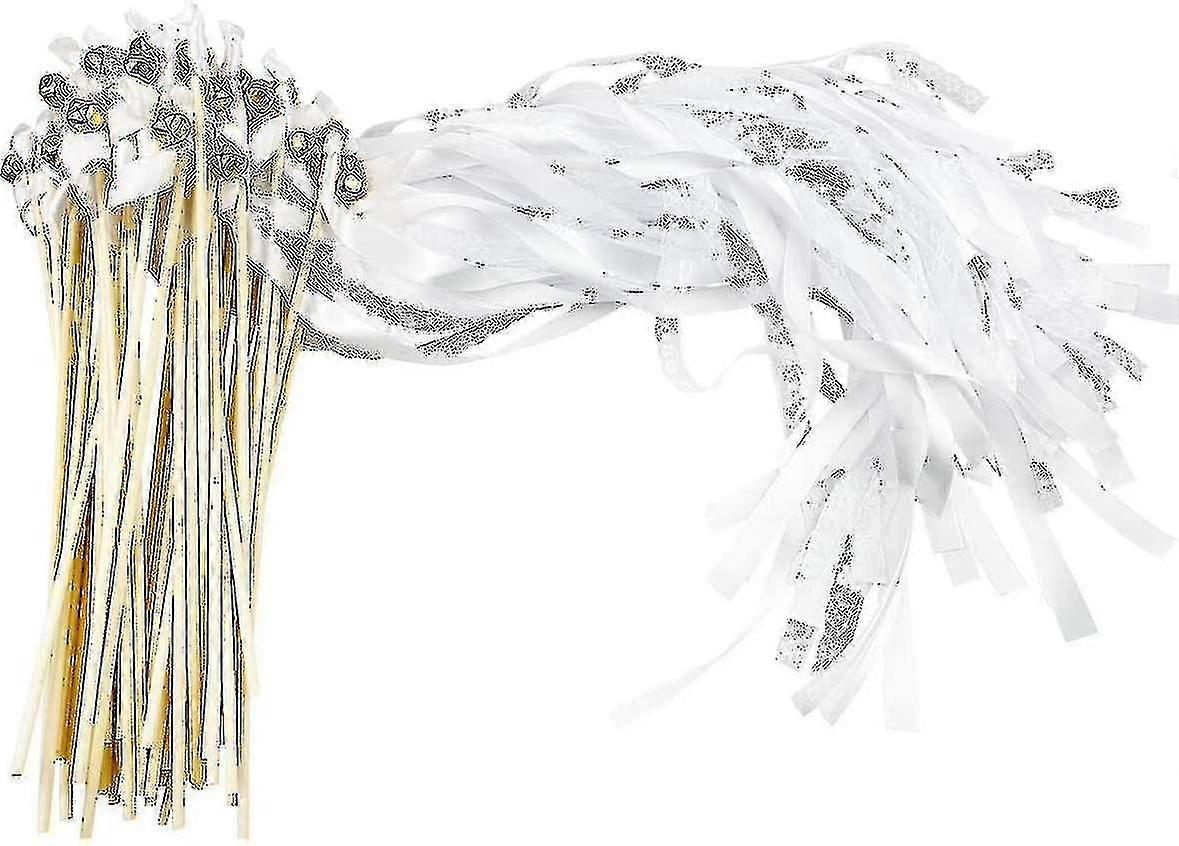 مجموعة من 25 لافتات الزفاف مع أجراس ، عصا الحرير الجنية لحفل الزفاف ، حفلة ما قبل الولادة (أبيض) - جيد