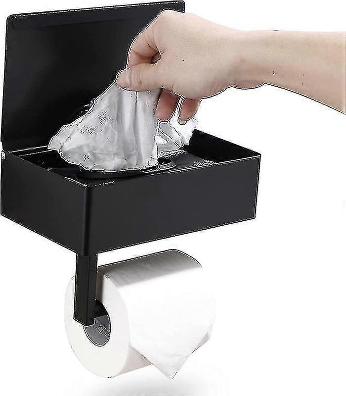 Design Support de papier toilette noir mat avec étagère, distributeur de lingettes jetables en acier inoxydable