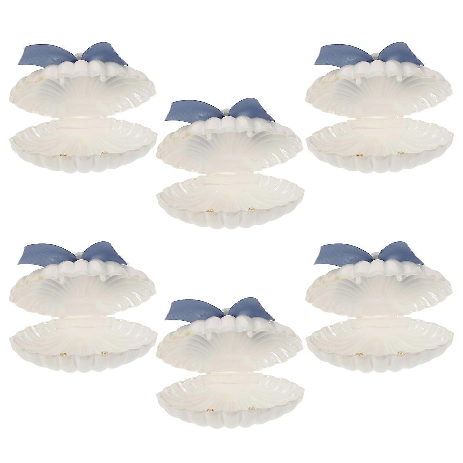 6PCS Seashell Candy Boxes Plastic Wedding Mini Sea Shells Storage Cases with Ribbons