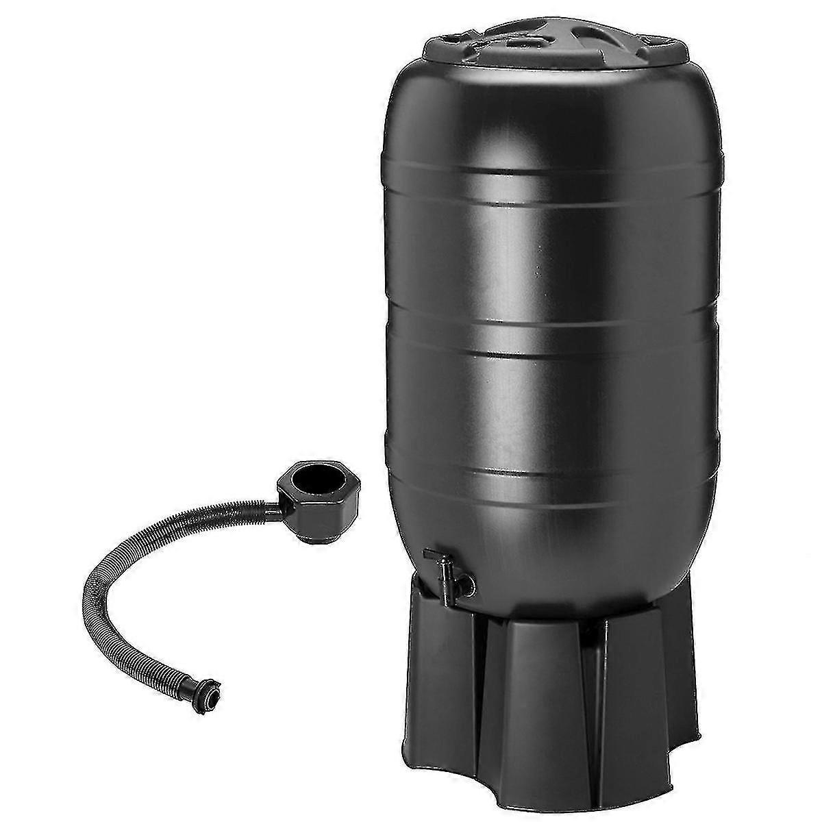 Black Charles Bentley Garden Round Plastic Water Butt Set Including Tap With Stand And Filler Kit Zekai 210L