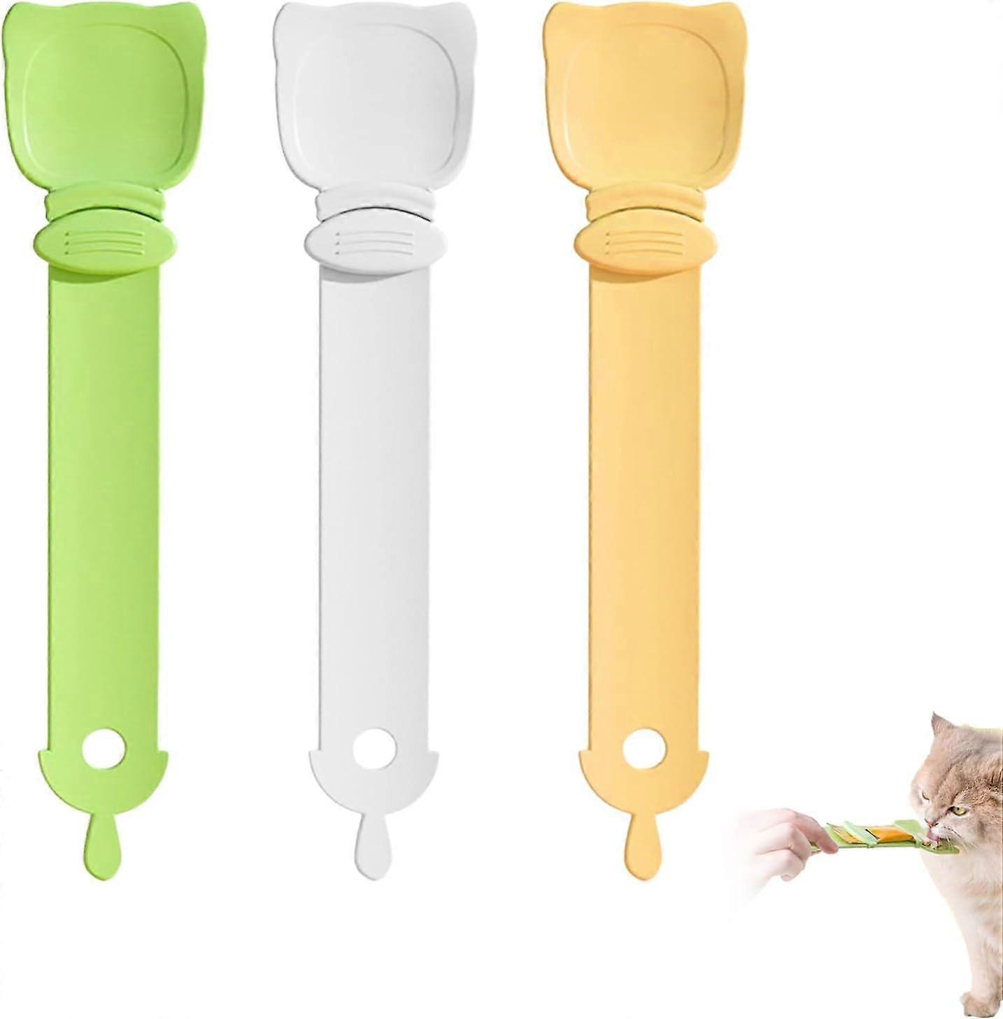 3 Pack Cat Strip Feeder, Cat Strip Squeeze Spoon with 3 Colors, Cat Treat Feeding Spoon, Cat Sliding Dispenser for Wet Food
