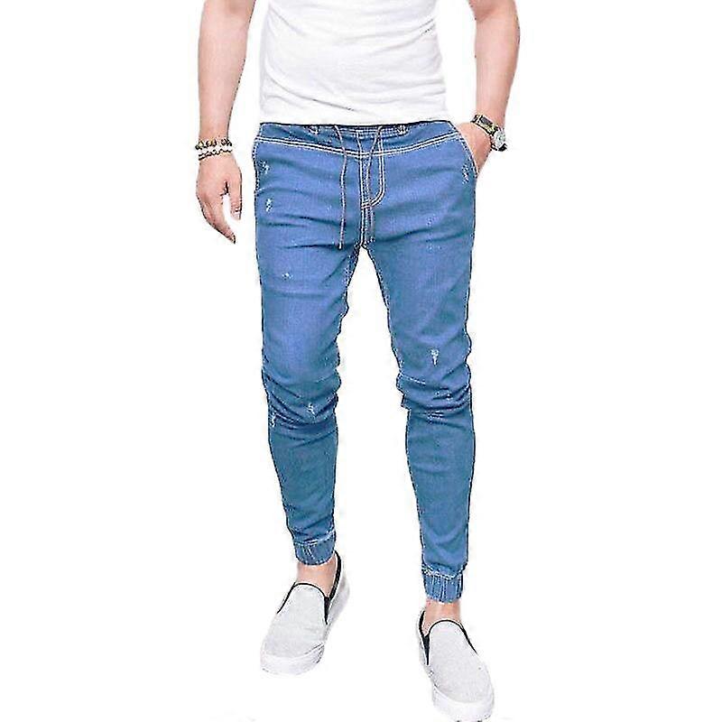 Blue Jeans Mens Rolled Up Jeans Style Men Skinny Cuffed Jeans