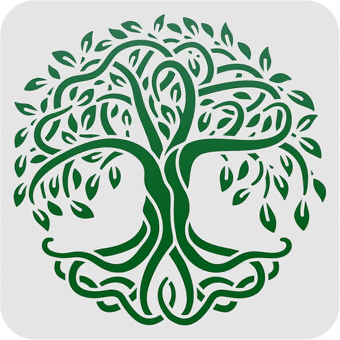Tree of Life Pattern Stencils Decoration Template Plastic Tree Drawing Painting Stencils Square Reusable Stencils for Painting on Wood Floor Wall and