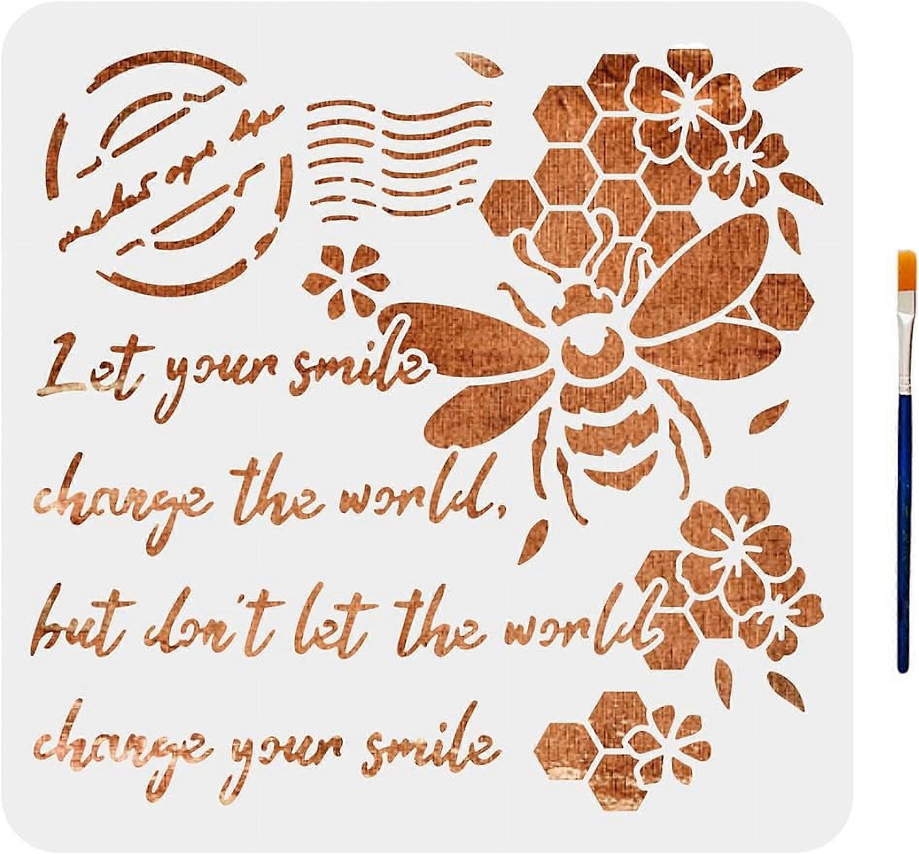 1Pc Bee Stamp Reusable Painting Stencil Template with Paint Brush for Wall Canvas Furniture 11.811.8inch