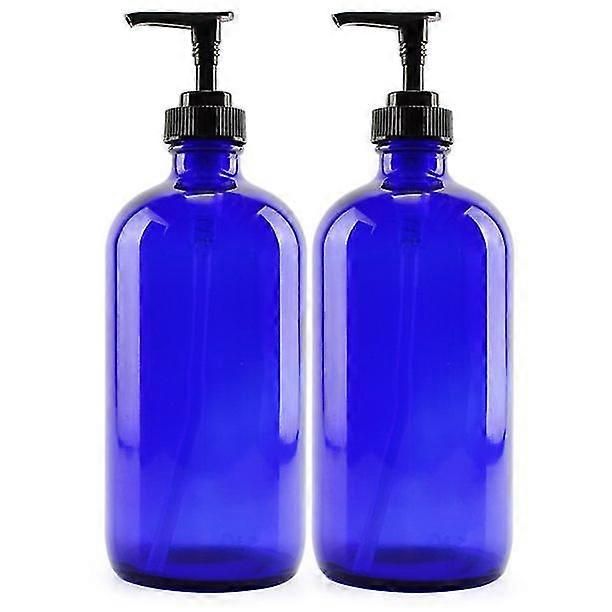 2 pack cobalt blue plastic bottles with refillable liquid soap, 500 ml