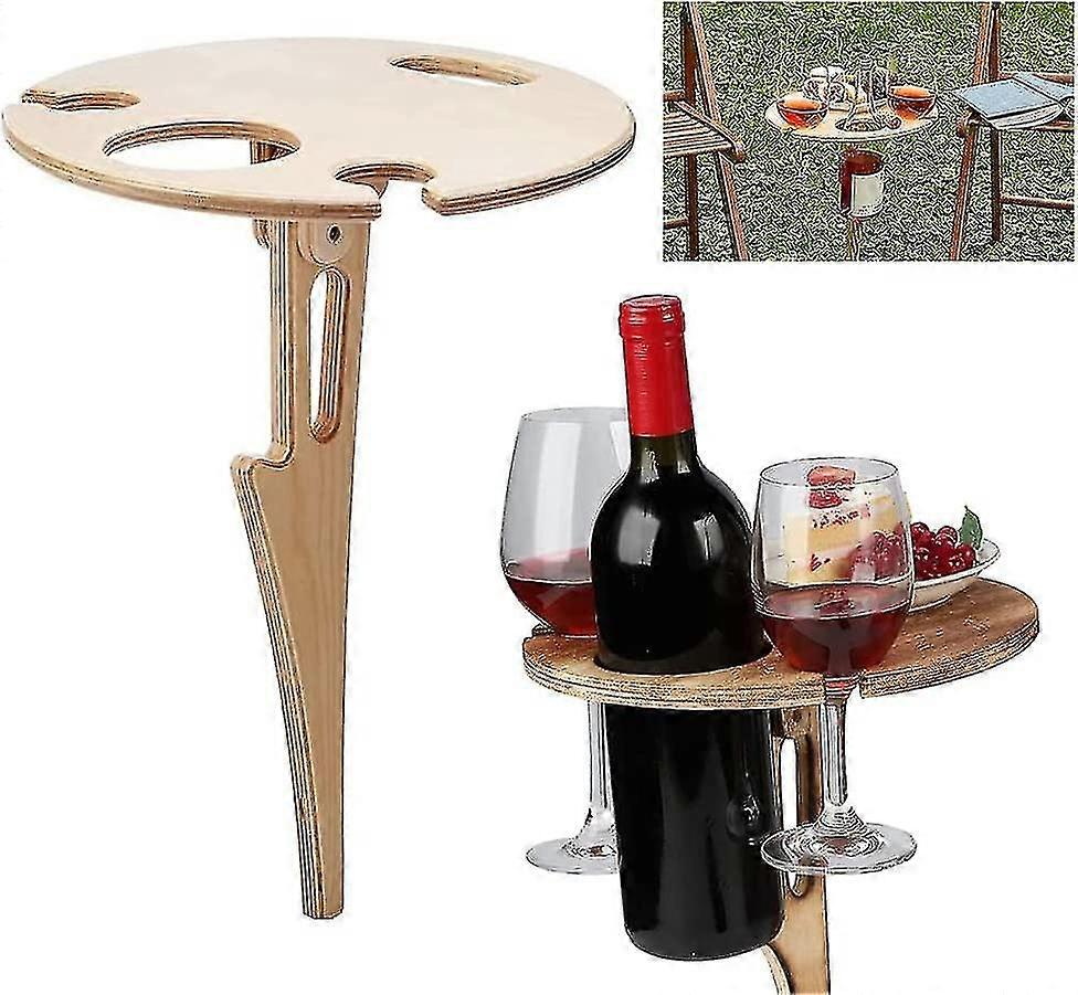Wine Glass Holder Wood, Portable Outdoor Wine Table With Foldable, Mini-folding Table