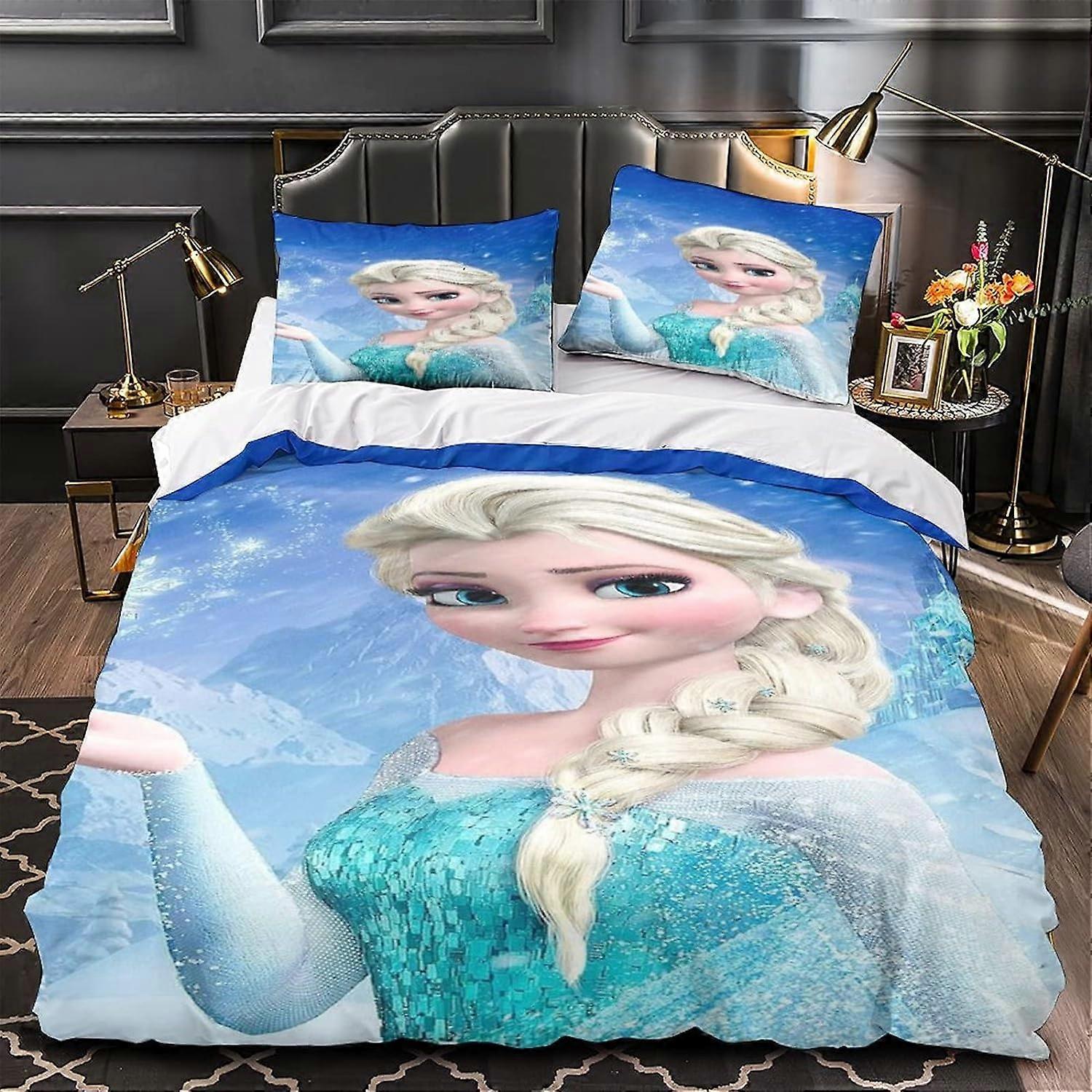 Frozen D Elsa Pattern Bedding Set Duvet Cover Quilt Cover Pieces with Pillowcases Suitable for Boys Girls, with Zipper Closure 135*200 CM