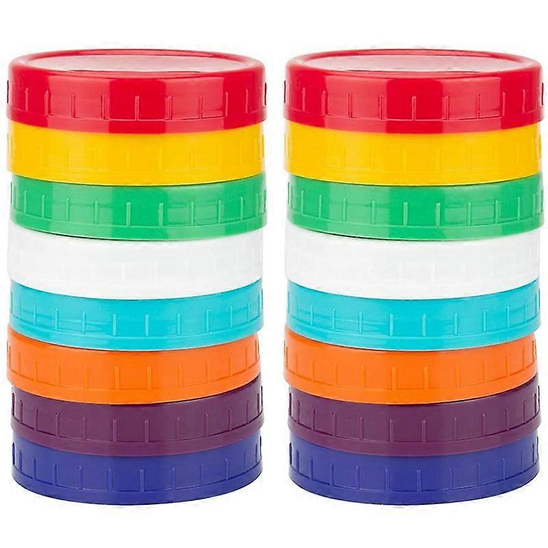 16 Pack Plastic - Colored Caps 100% Compatible for Ball Kerr Wide Jars (Wide Mouth)