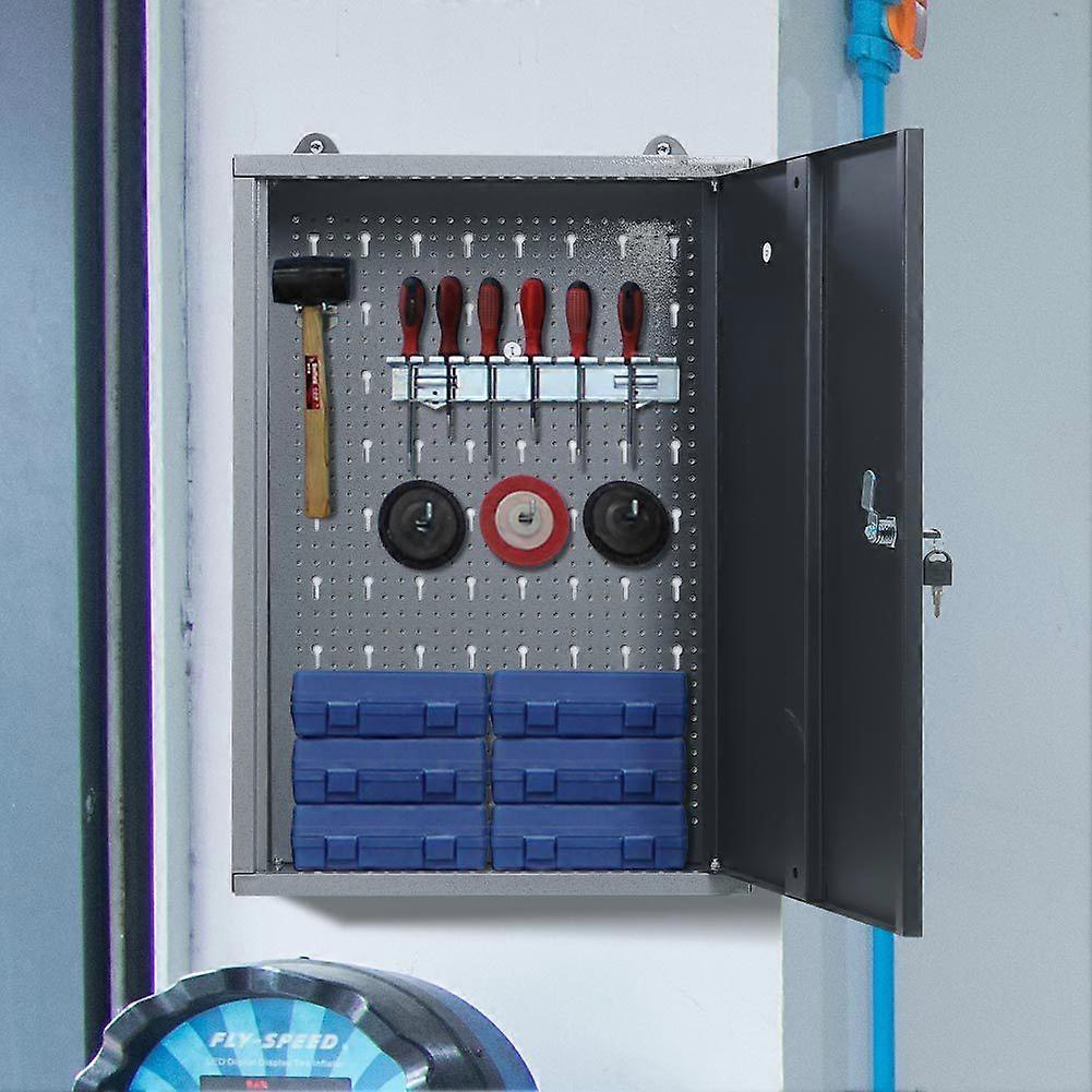 Wall Mounted Lockable Pegboard Tool Cabinet Garage Organiser
