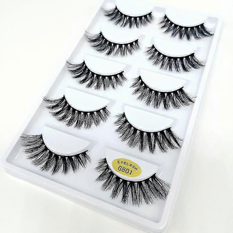 5 Pairs Long Thick 3d False Eyelashes Black Reusable G801