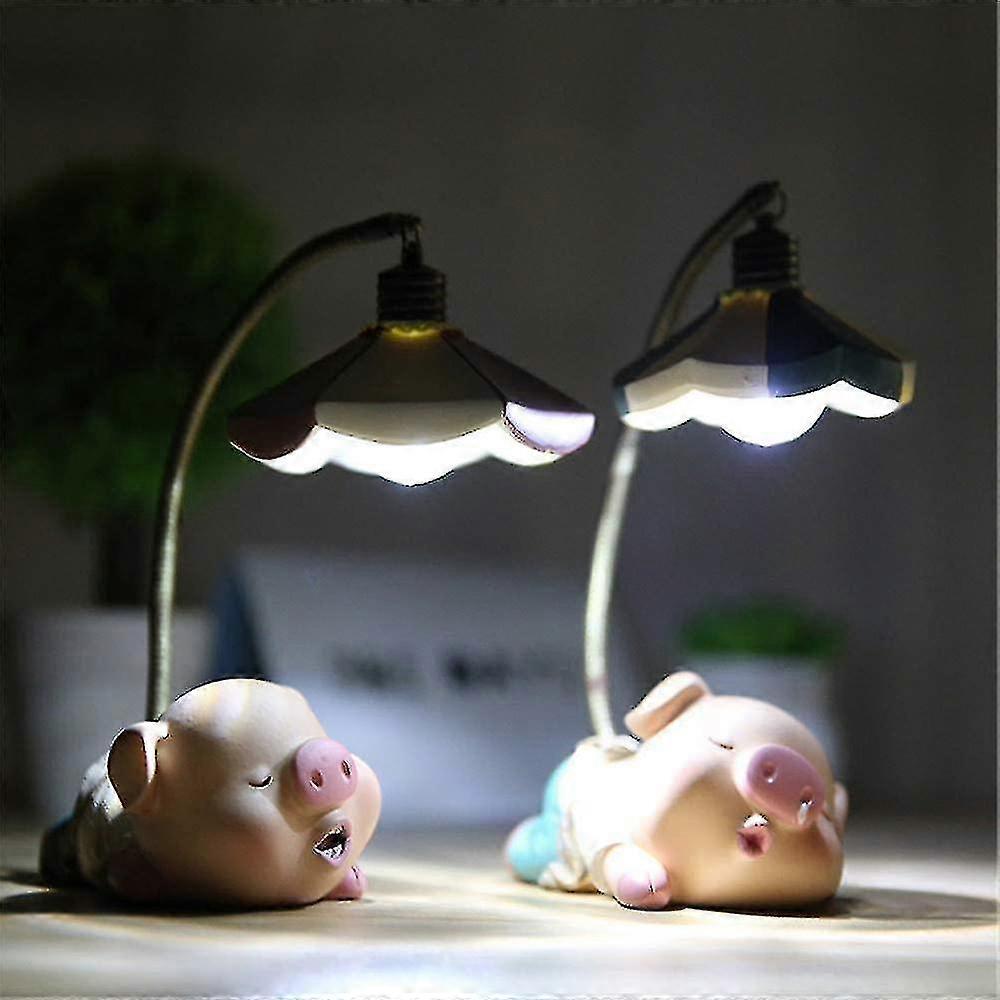 Cute Sleeping Pig Figures, 2 Pcs Resin Piglets Pigs With Night Lamp Action Figure Toys