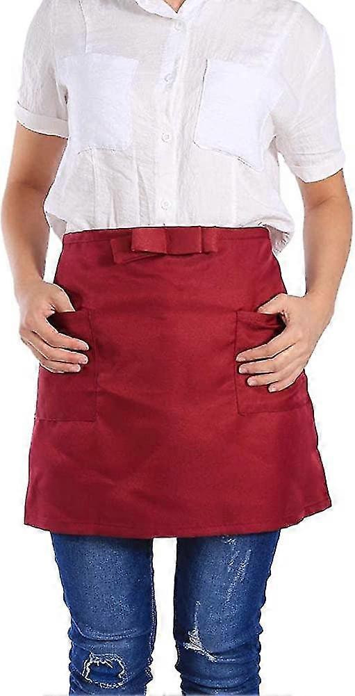 Short Solid Color Apron With Acsergery Double Pockets Professional Waitress Kitchen Gift