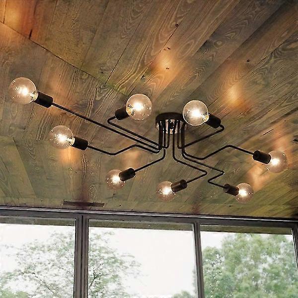 8-Light Black Industrial Ceiling Lamp with E27 Base