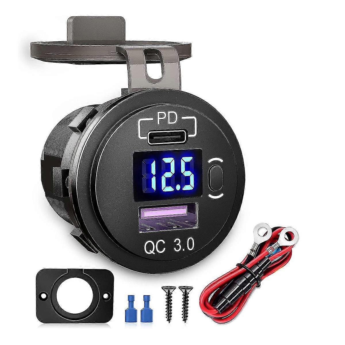 Car Usb Charger Quick Charge Qc 3.0 & Pd Usb Charger Socket Adapter With Switch Voltmeter For Truck