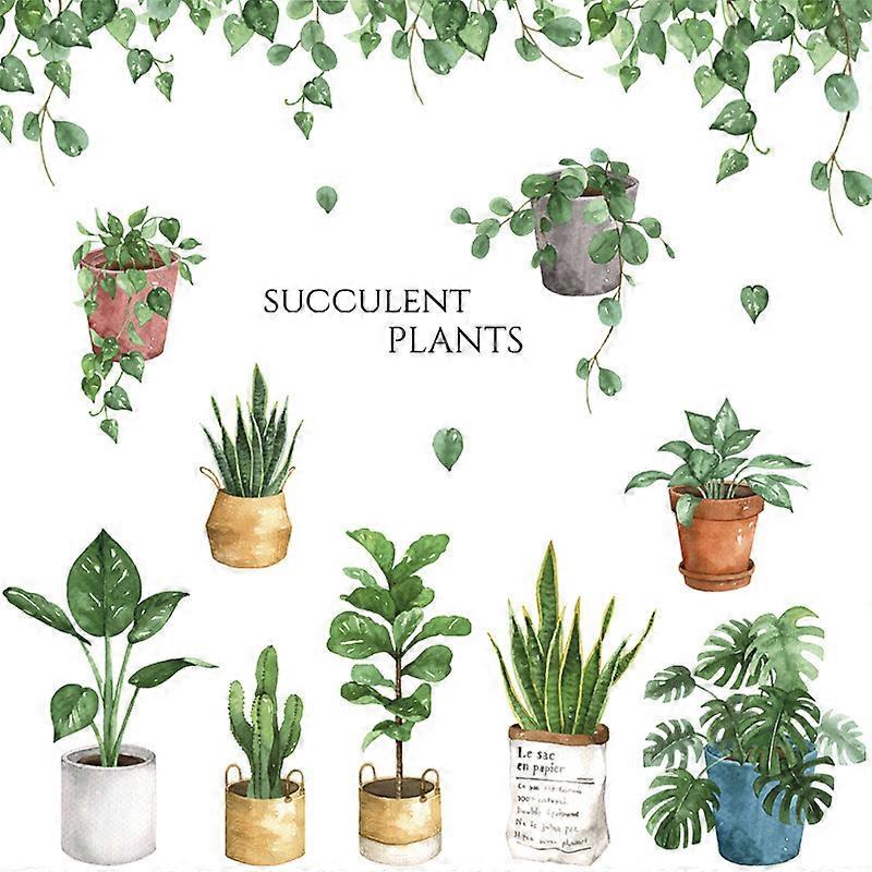 1set Green Potted Plant Wall Decals,Leaf Cacti