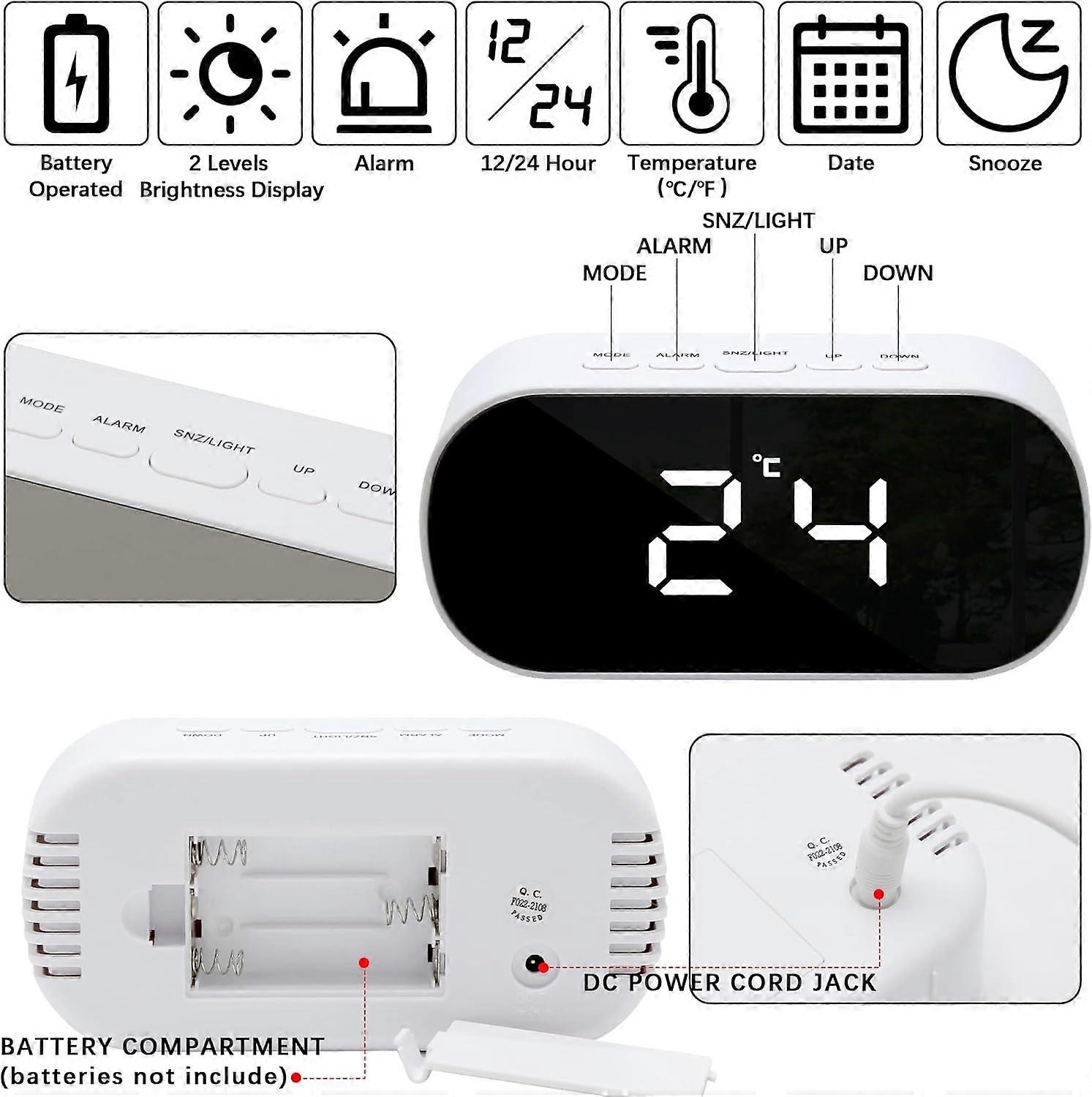 Alarm Clock Digital, Mirror Surface Electric Small Desk Clock Lar
