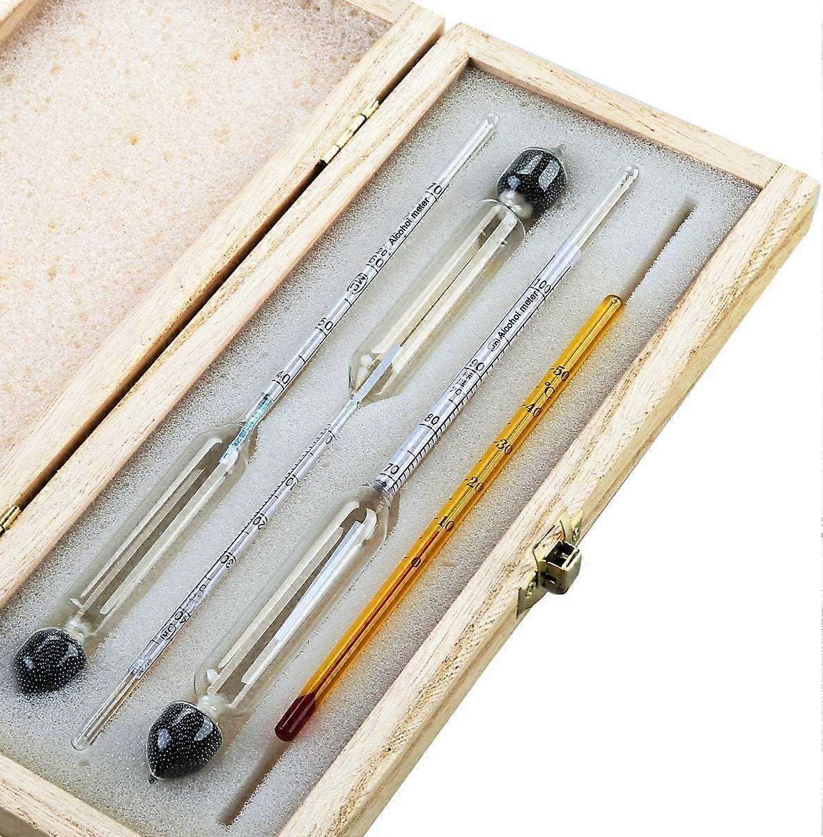 Professional Alcohol Meter Set of 3 Hydrometers with Graduation from 0 to 100% + Thermometer to measure the alcohol content of Eau-de-Vie, Whisky, Vo