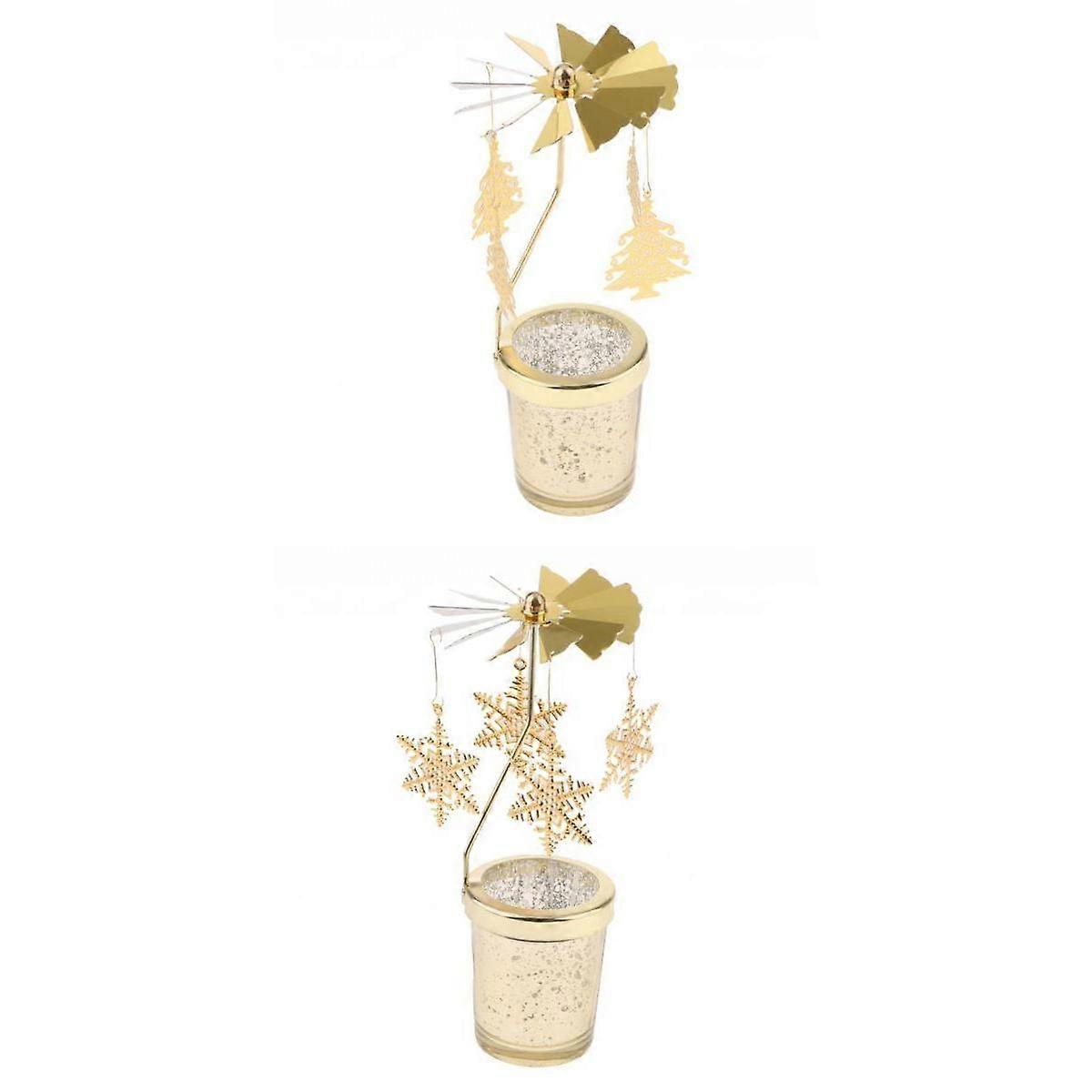 2PCS Christmas Decor Rotating Candle Tea Light Holder Candlestick