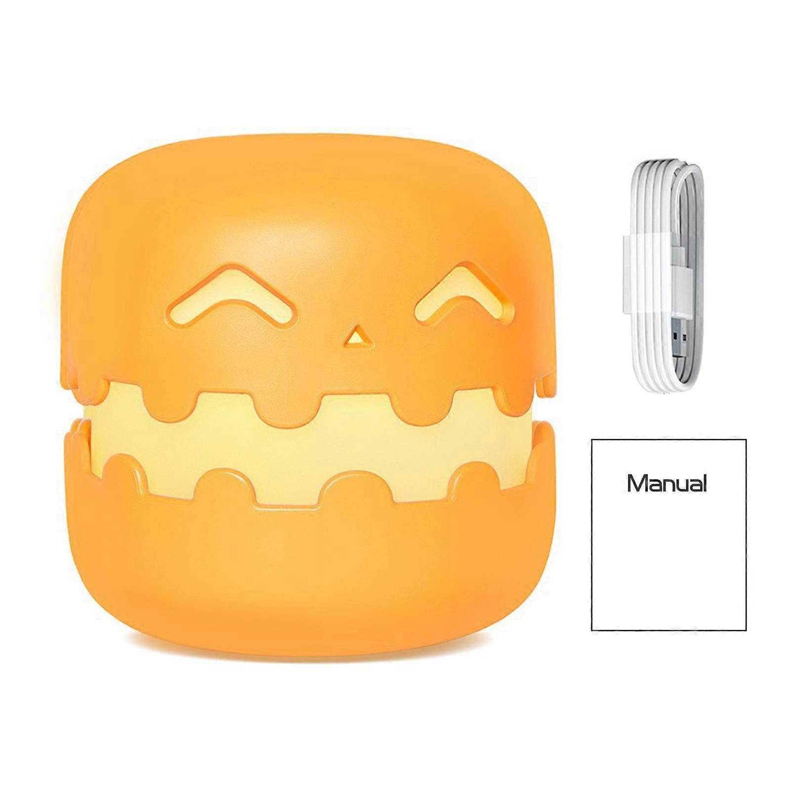 Halloween Pumpkin Night Light with Smiling Face Soft Glow Timer Function USB Rechargeable Pumpkin Night Light Desk Decor