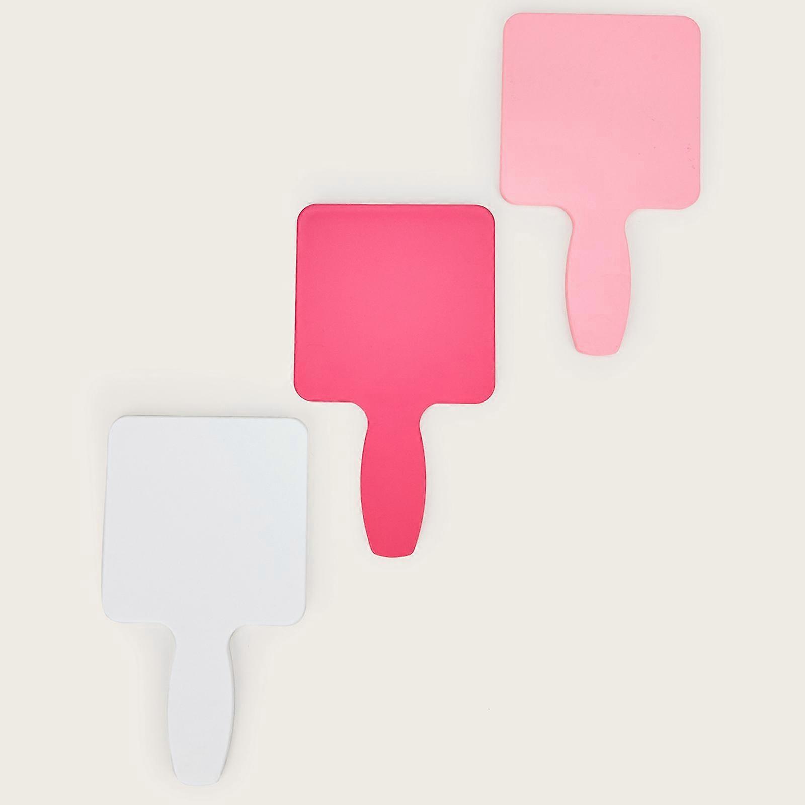 4x Square -Shaped Travel Handheld Mirror Portable Personal Cosmetic Hand Mirror with Handle - Pink