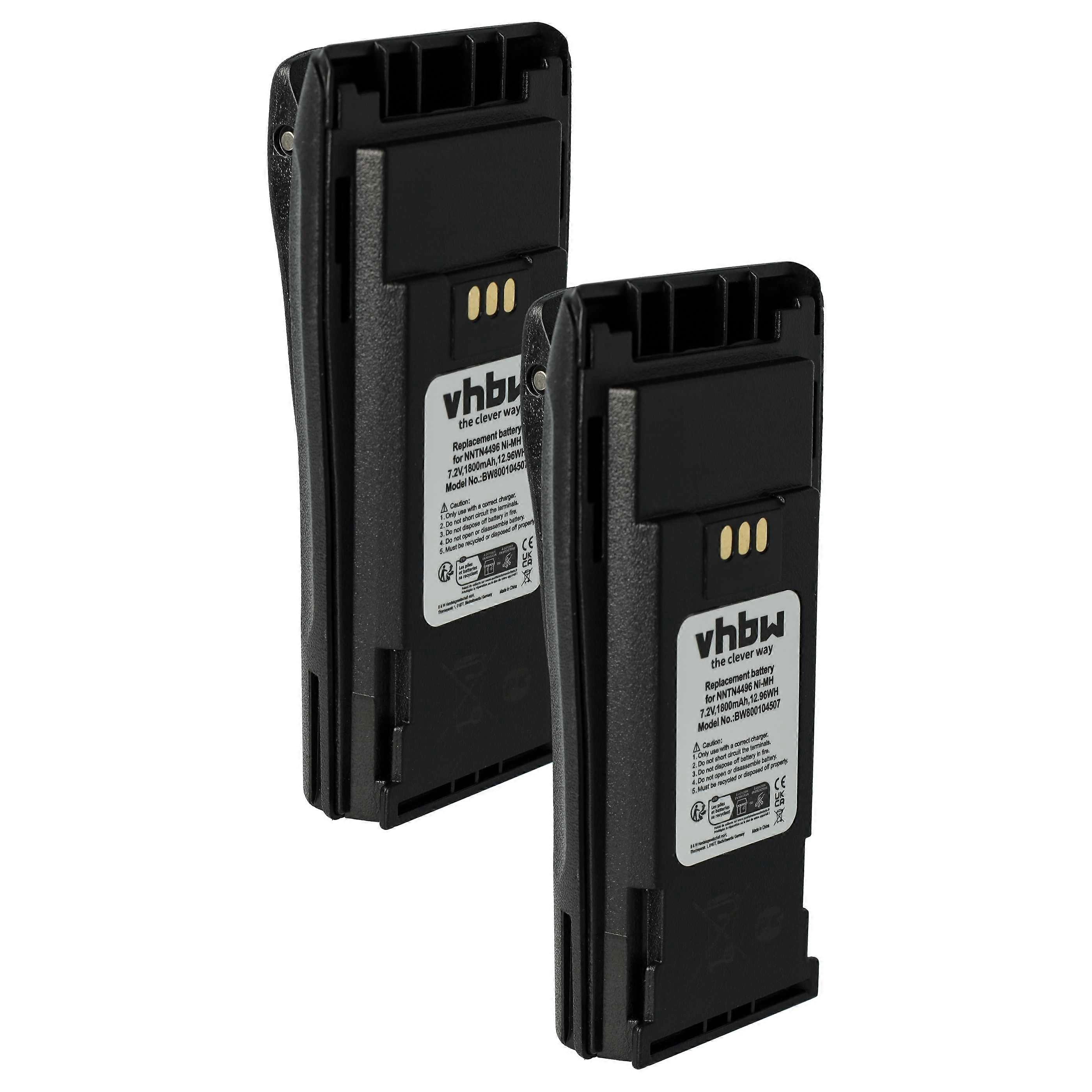 vhbw 2x Wymiana baterii do Motorola PMNN4252AR, PMNN4253B, PMNN4251, PMNN4253AR, NTN4497AR, NTN4970 do radia, Walkie Talkie (1800 mAh, 7.2 V, NiMH)