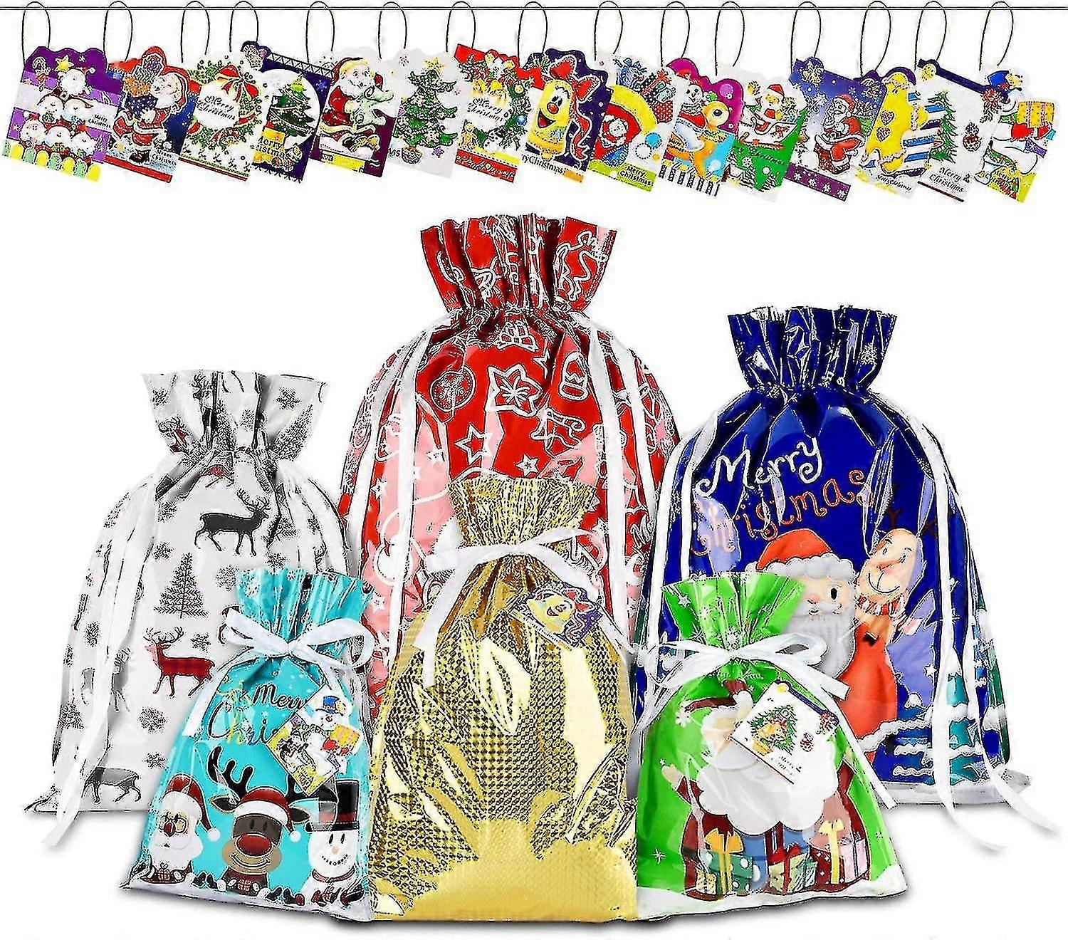 Τσάντες δώρων drawstring Χριστουγέννων σε 5 διαφορετικά σχέδια για τα συμβαλλόμενα μέρη διακοπών Xmas