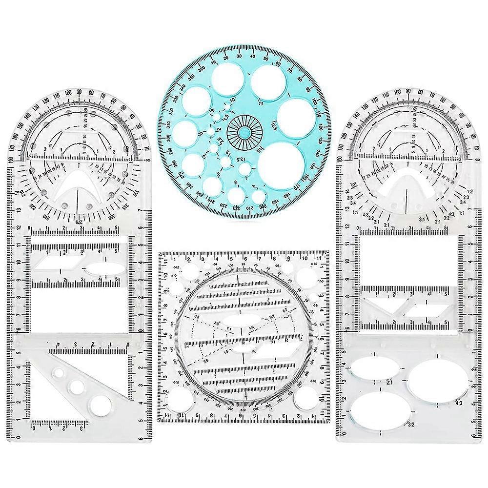 4 Pcs Multifunctional Geometric Ruler Drawing Tools Plastic Ruler Set Mathematics Measuring Circle Drawing Rulers