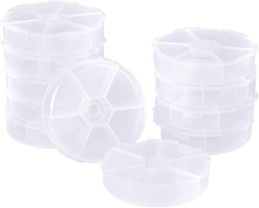 20pcs 6 Grid Plastic Round Storage Organizer Containers Craft Gem Beads Display Storage Case Box Organizer Container Divider Jewelry Box Sewing Box