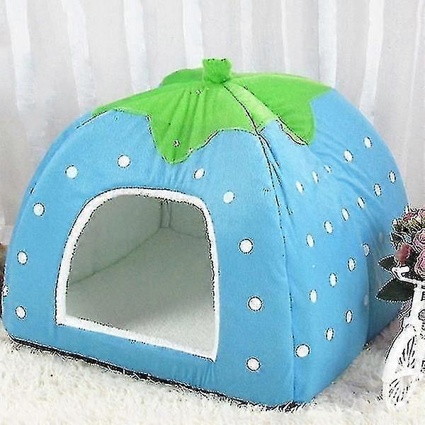 Strawberry Shaped Foldable Short Plush Pet House Nest, Size: M(Blue)