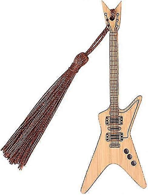 Bamboo Guitar Shape Bookmark With Tassels For Diy Projects And Gift Tags-1c09