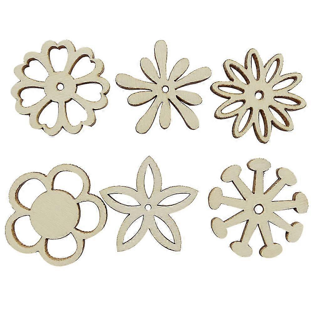 100pcs Assorted Flower Patterns Cutouts Hollow Out Wooden Pieces Craft Embellishments Wood Ornament Manual Accessories For Diy Art
